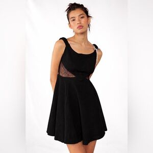 Free People Brooklyn Mini Black Lace Cutout Fit Flare Pockets Date Night Party